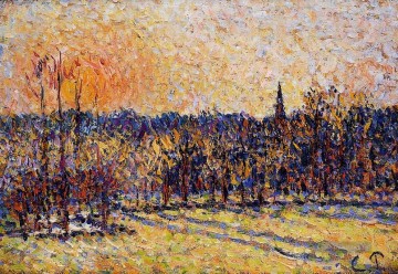 Sonnenuntergang bazincourt Turm 1 Camille Pissarro Ölgemälde